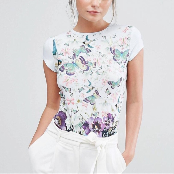 Ted Baker Tops - Ted Baker White Floral Butterfly Short Sleeve Tee